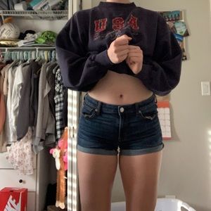 american eagle mid rise denim shorts